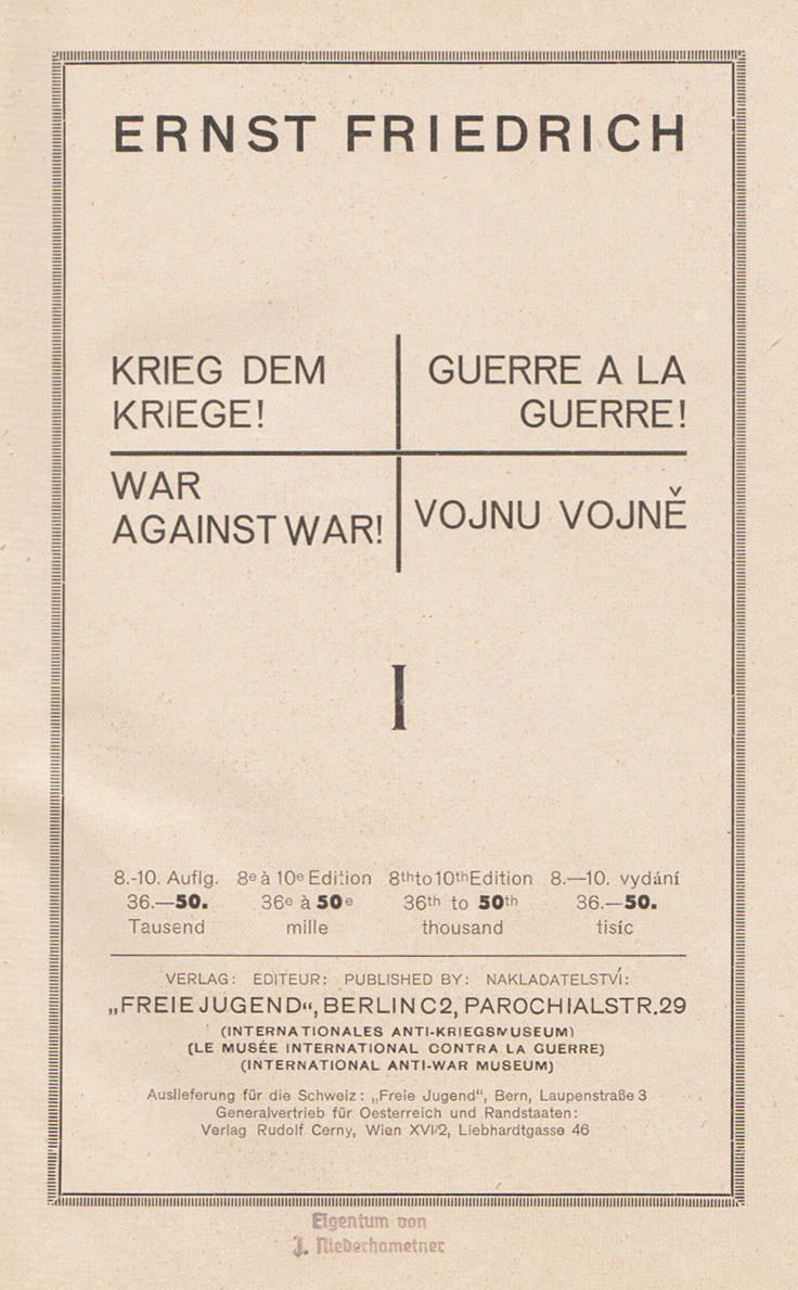 karta tytułowa "Wojny wojnie" / "War Against War" - title page