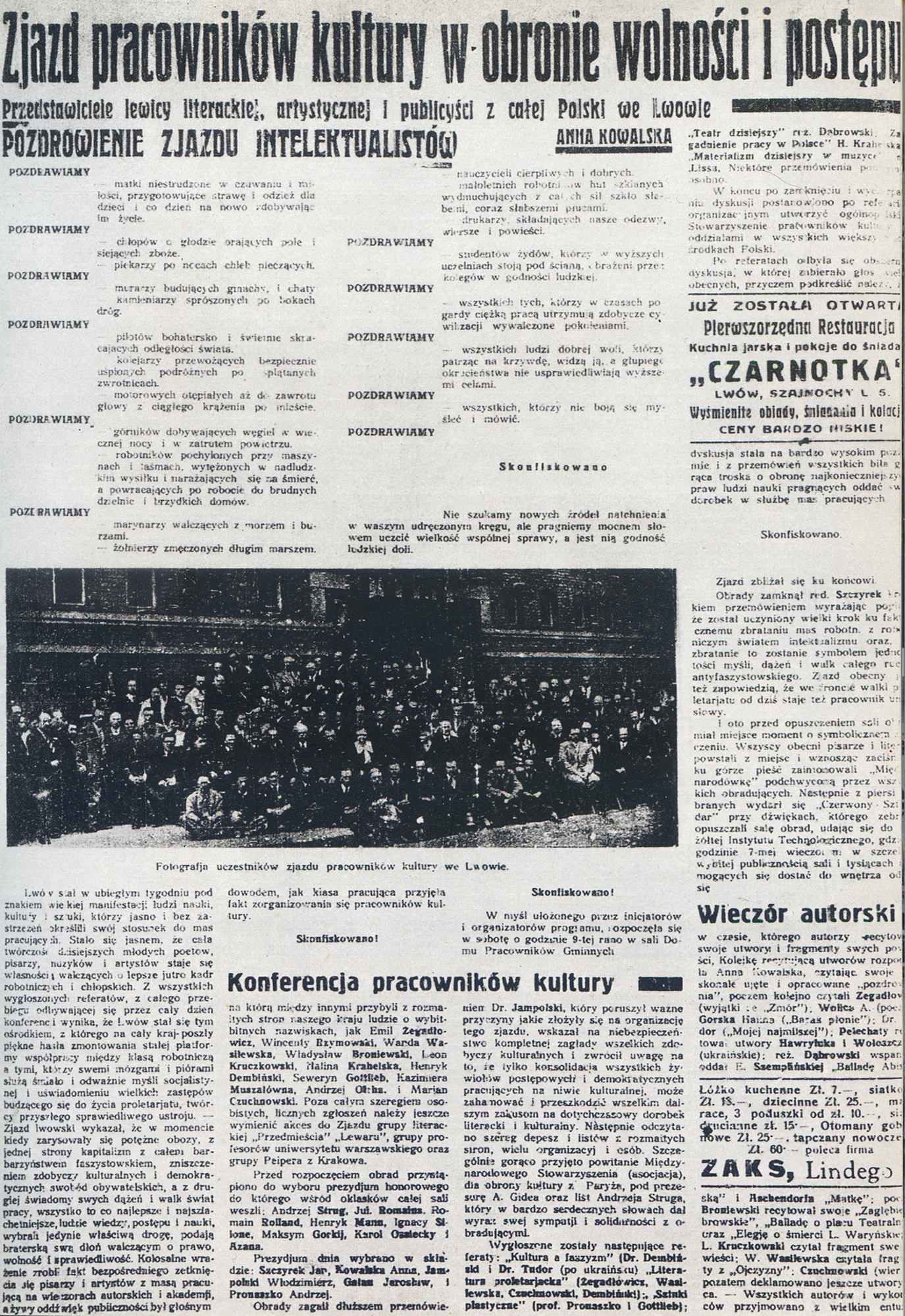 Relacja ze Zjazdu Lwowskiego, „Trybuna Robotnicza”, 24 maja 1936 / Report from the General Assembly in the "Trybuna Robotnicza" newspaper, May 24th 1936
