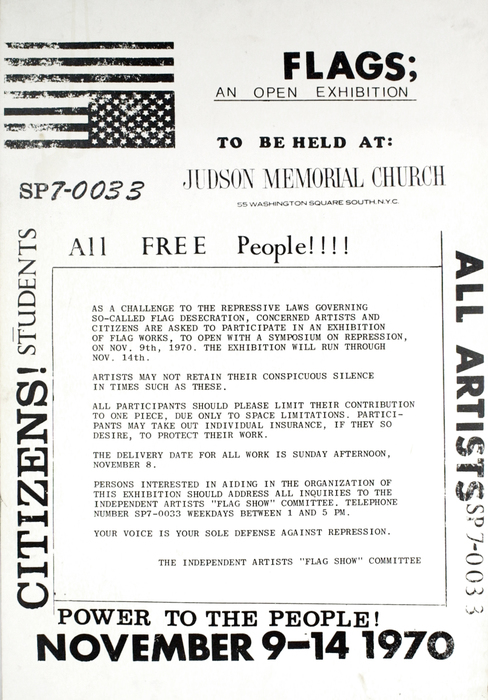 Ulotka zapowadająca wystawę People's Flag Show / People's Flag Show flyer, 1970
