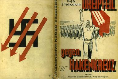 Okładka książki „Trzy strzały przeciw swastyce” Siergieja Czachotkina z 1931 roku / Cover of the book ”Three Arrows Against the Swastika” by Sergei Chackhotin, 1931